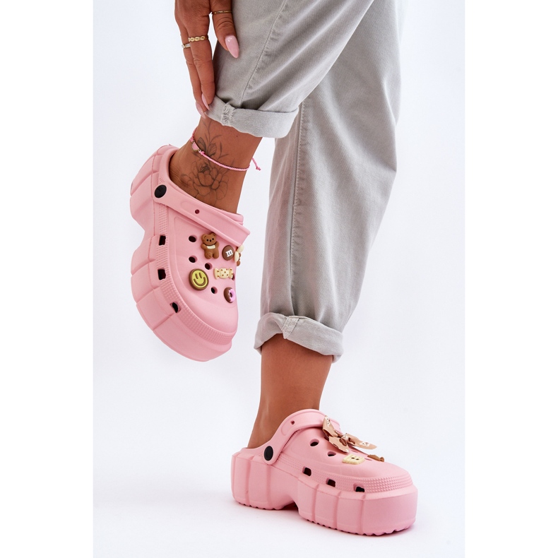 Women's Foam Slides Crocs With Ornaments Pink Marlett 2