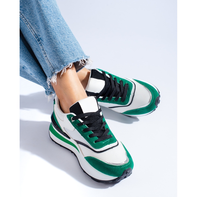 Women's white and green sneakers on the Shelovet platform 1 Women's white and green sneakers on the Shelovet platform 1
