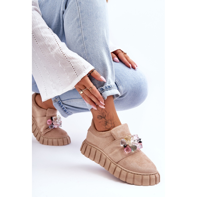 PS1 Fashionable Slip-On Sports Shoes With Decoration Dark Beige Desire 1