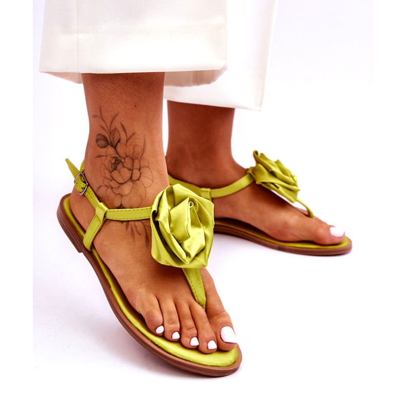 STEPHAN Women's flip-flop sandals with a fabric rose, lime green 2