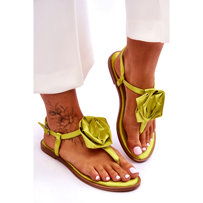 STEPHAN Women's flip-flop sandals with a fabric rose, lime green 3