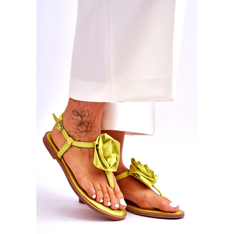 STEPHAN Women's flip-flop sandals with a fabric rose, lime green 6