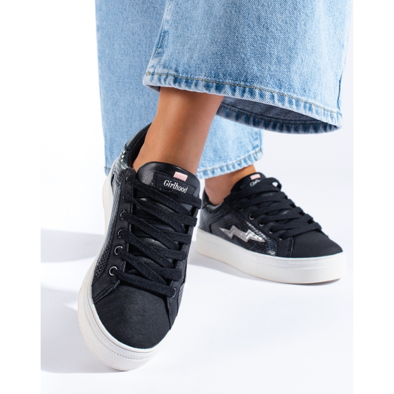 Black sneakers made of eco leather on the Shelovet platform 1