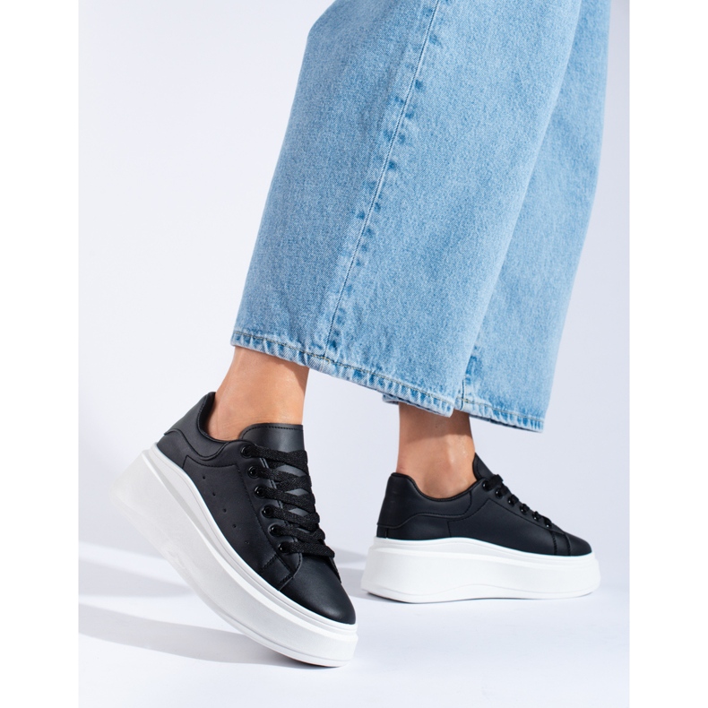 Shelovet black women's sports shoes white 1