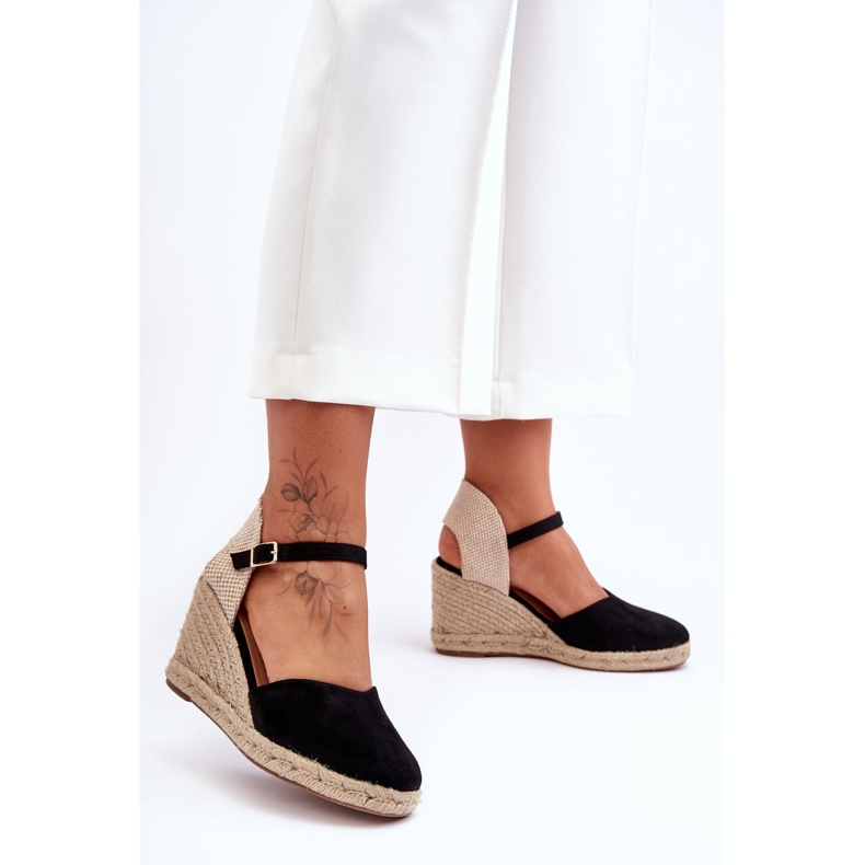 Suede Wedge Sandals Black Selfoss 1