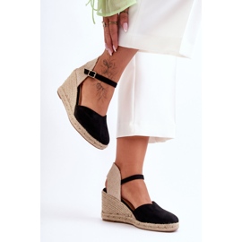 Suede Wedge Sandals Black Selfoss 2