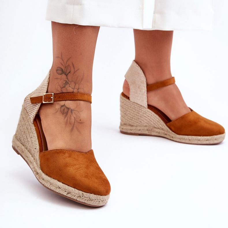 Suede Wedge Sandals Brown Selfoss 1