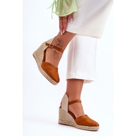 Suede Wedge Sandals Brown Selfoss 2