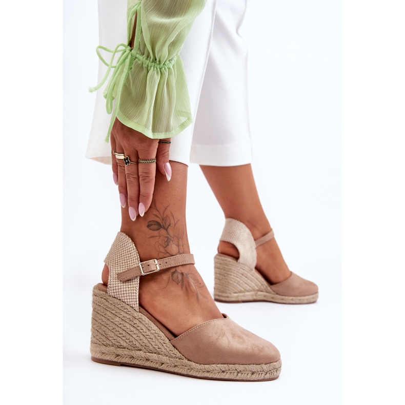 PG1 Suede Wedge Sandals Beige Selfoss 1