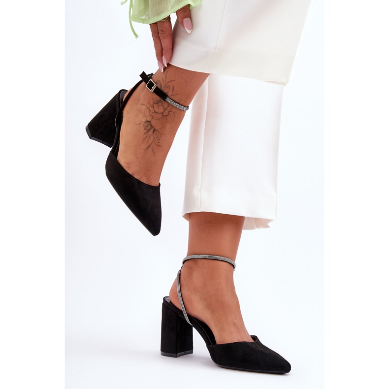 PG1 Suede Pumps With A Decorative Strap Black Lirosa 2