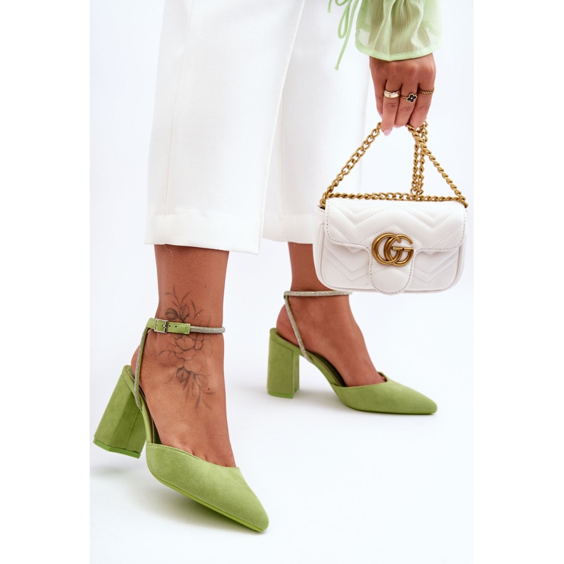 Suede Pumps With A Decorative Strip Green Lirosa 1