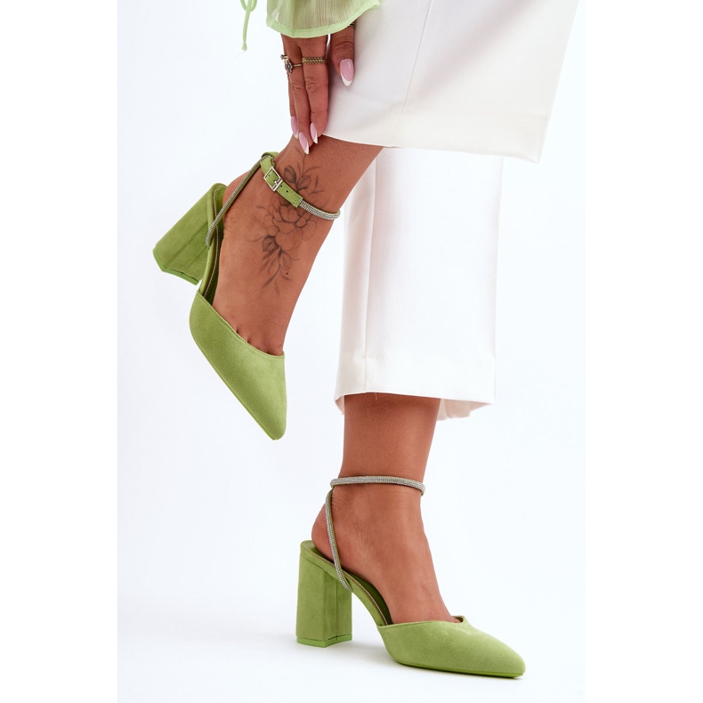 Suede Pumps With A Decorative Strip Green Lirosa 2