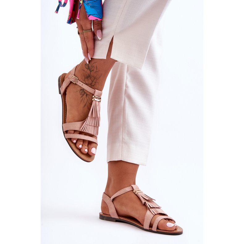 Flat Suede Sandals With Tassels Light Pink Viva 2