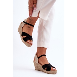 Women's Suede Sandals On A Braided Wedge Black Tessa 1 Women's Suede Sandals On A Braided Wedge Black Tessa 1