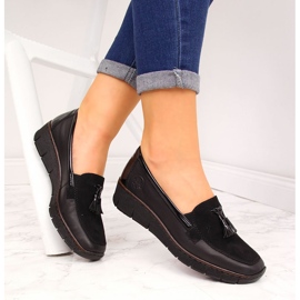 Women's black leather wedge shoes Rieker 53771 2