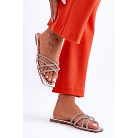 Women's Slippers With Stripes And Rhinestones Silver Leomi 2