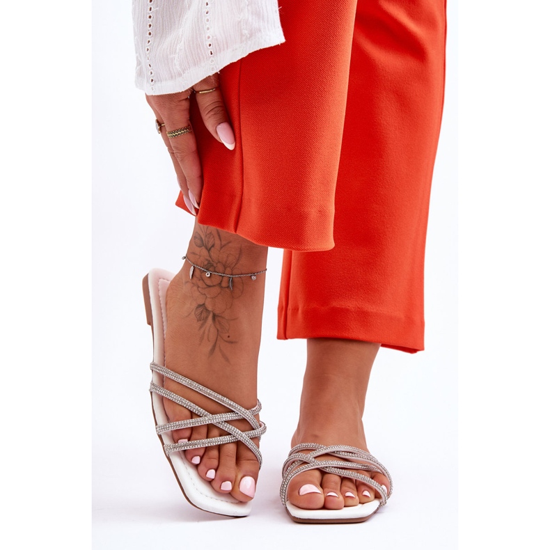 PG1 Women's Sandals With Stripes And Rhinestones White Leomi 1 PG1 Women's Sandals With Stripes And Rhinestones White Leomi 1