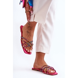 Women's Slippers With Stripes And Rhinestones Multicolor Leomi pink 2