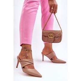 Inna Leather High Heel Slippers Dark Beige Aveline 1