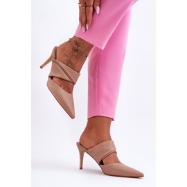 Inna Leather High Heel Slippers Dark Beige Aveline 2