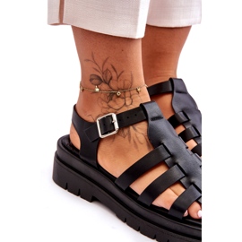 STEPHAN Leather Flat Sandals With Straps Black Diosa 3
