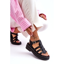 STEPHAN Leather Flat Sandals With Straps Black Diosa 2