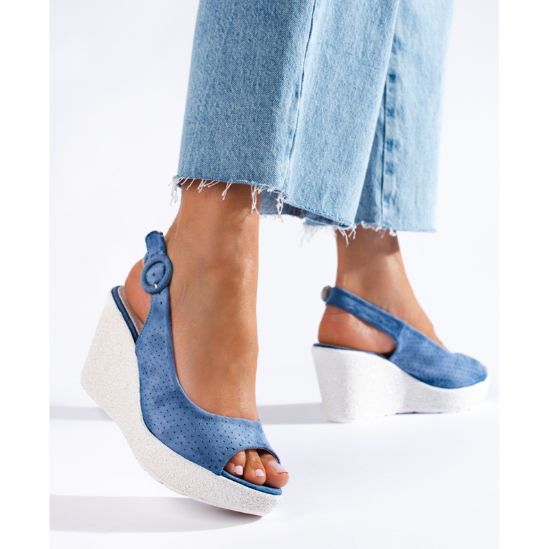 Women's openwork Shelovet wedge sandals blue 2