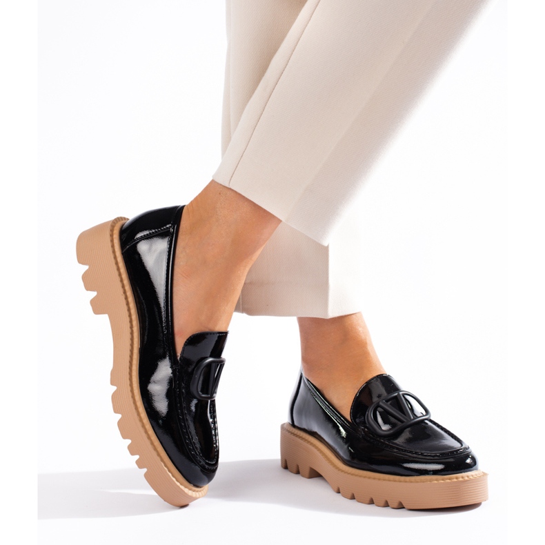 Classic women's moccasins on the black Vinceza platform 1 Classic women's moccasins on the black Vinceza platform 1