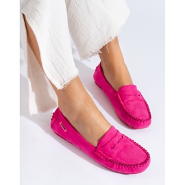 Women's suede loafers Shelovet elastic fuchsia pink 1