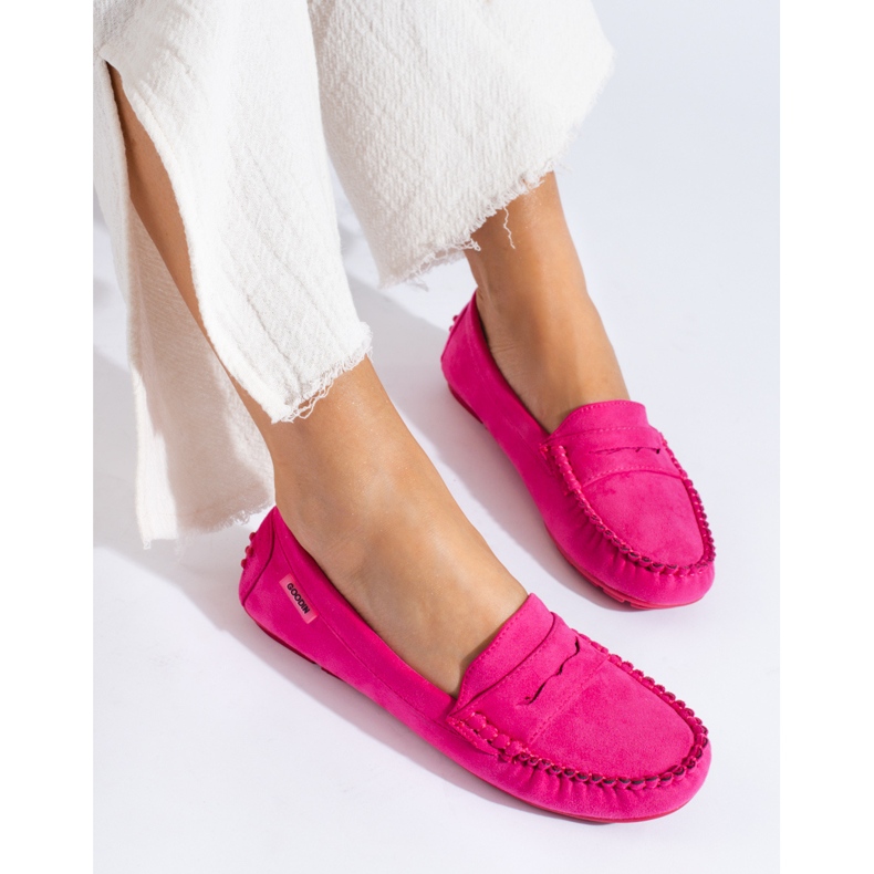Women's suede loafers Shelovet elastic fuchsia pink 1