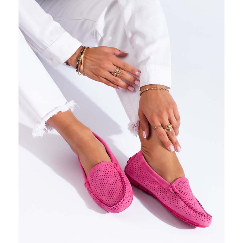 Openwork women's moccasins Shelovet elastic fuchsia pink 1
