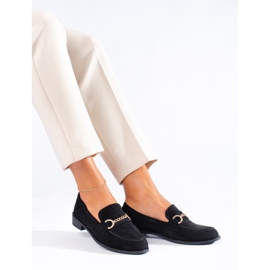 Shelovet black suede loafers with chain 1