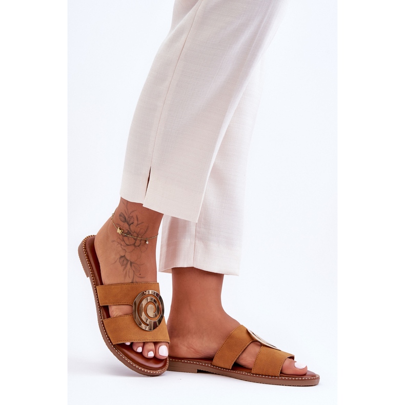 Fashionable Slippers With Mirror Decoration Camel Deep Breath brown 1