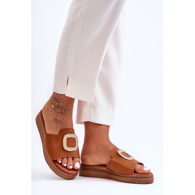 Women's Denicia Brown Platform Slippers With Decoration 1