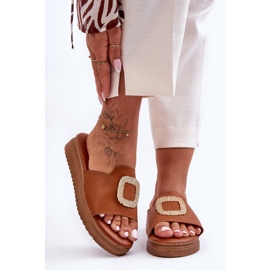 Women's Denicia Brown Platform Slippers With Decoration 2
