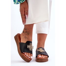 PG1 Women's Black Azera Platform Slippers With Decoration 2