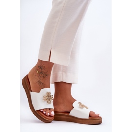 PG1 Women's Leather Platform Slippers with White Azera Decoration 1