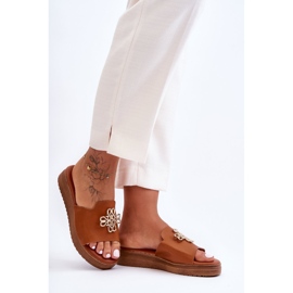 PG1 Women's Leather Platform Slippers With Decoration Brown Azera 2