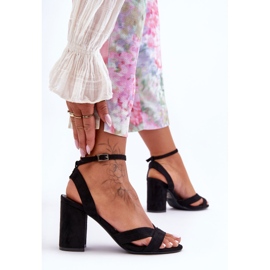 Suede Classic Sandals On A Black Tetradi Heel 1