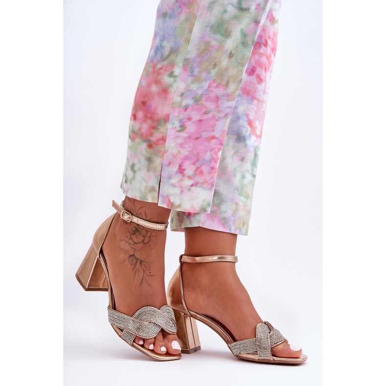 Low Heel Sandals With Rhinestones Rose Gold Monra golden 1