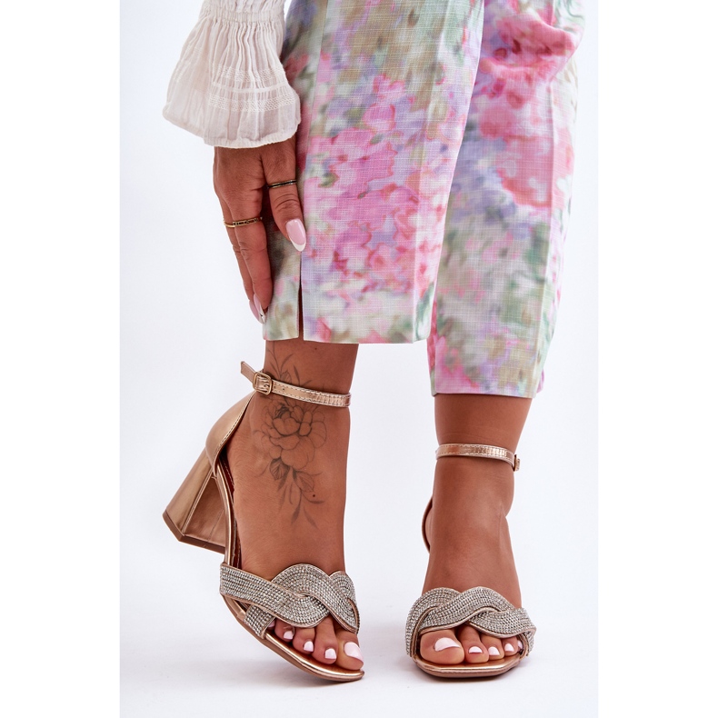 Low Heel Sandals With Rhinestones Rose Gold Monra golden 2