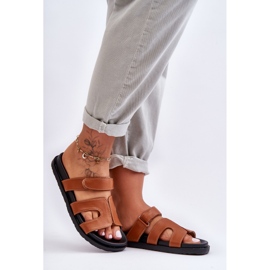 FJ1 Leather Classic Women's Velcro Slippers Brown Amedon 1