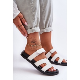 Leather Classic Women's Slippers With Velcro White Amedon 2