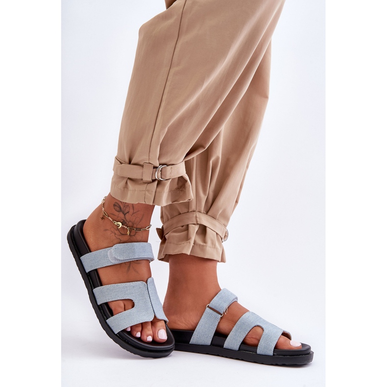 FJ1 Women's Cloth Velcro Slippers Light Blue Jose 1