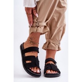 Women's Velcro Cloth Slippers Black Lamirose 2