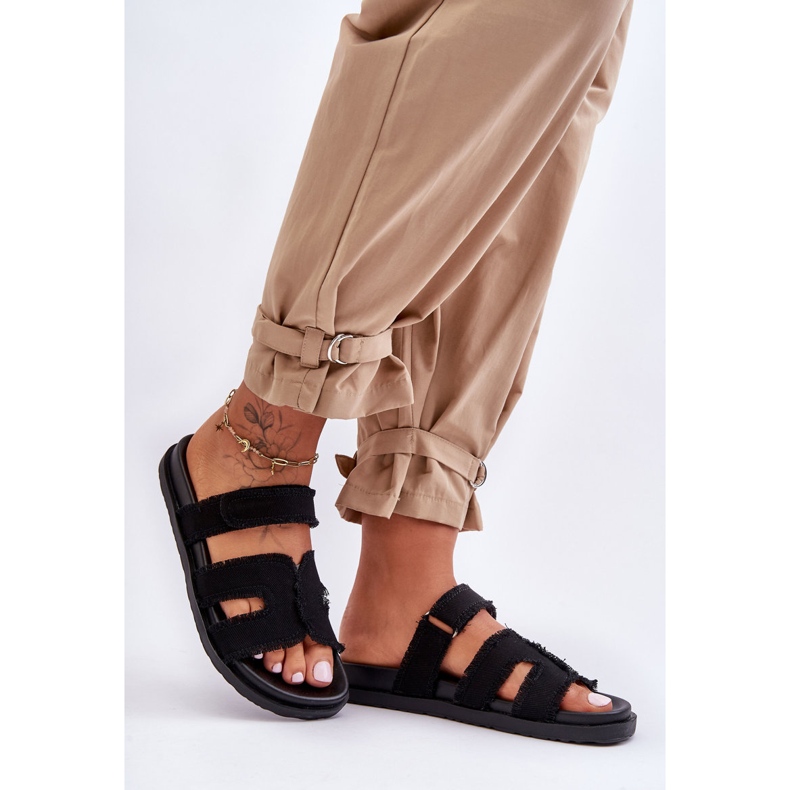 Women's Velcro Cloth Slippers Black Lamirose 1