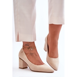 Classic Suede High Heel Pumps With Light Beige Derren Embellishment 2