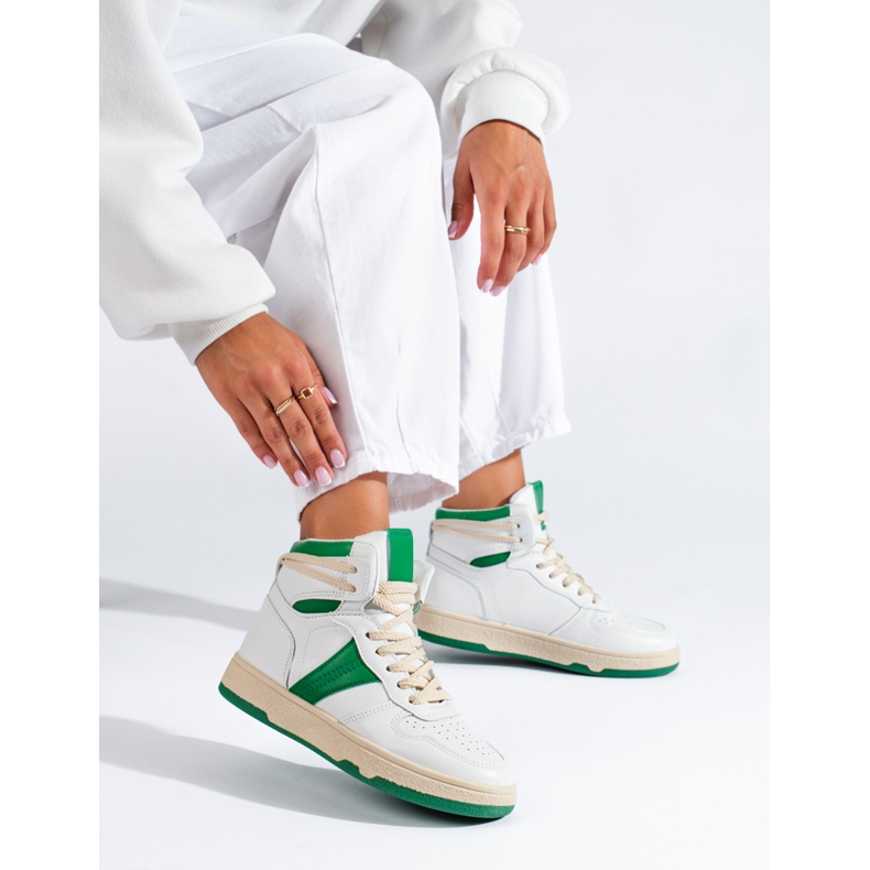 Shelovet women's sneakers high white and green 1 Shelovet women's sneakers high white and green 1