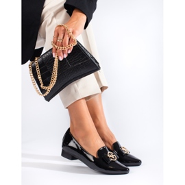 Elegant lacquered low-heeled loafers from Vinceza black 1