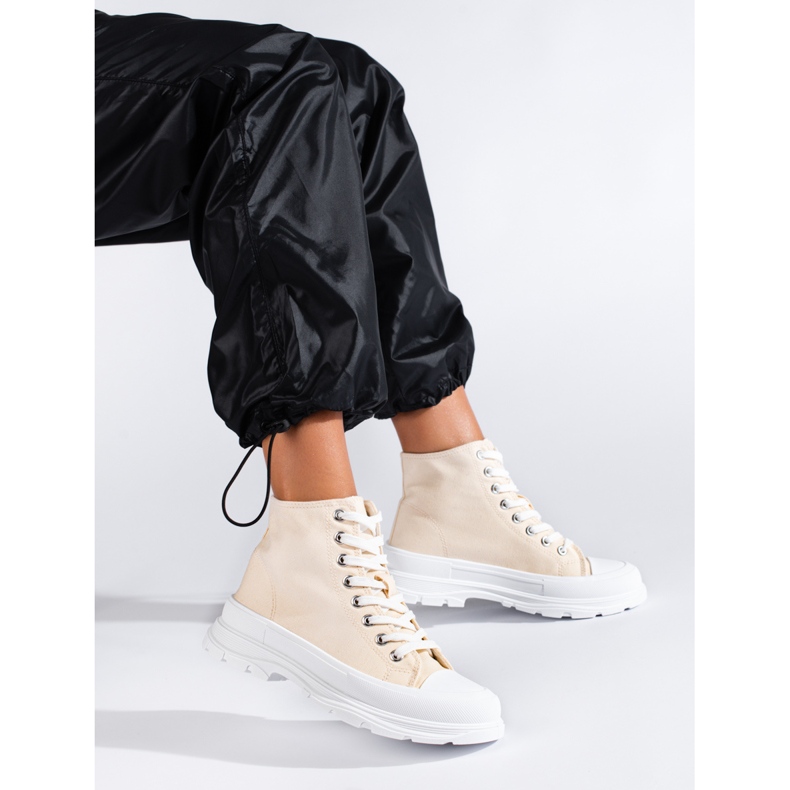 Shelovet women's high-top textile sneakers beige 1